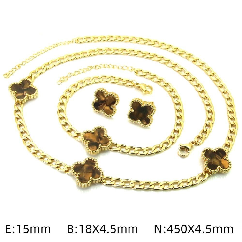 Gold and Brown Floral Necklace and Earring Set 18K GP